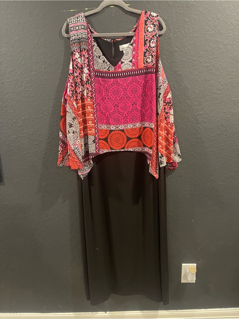 Catherines Black Maxi Dress with Pink & Orange Patchwork Top